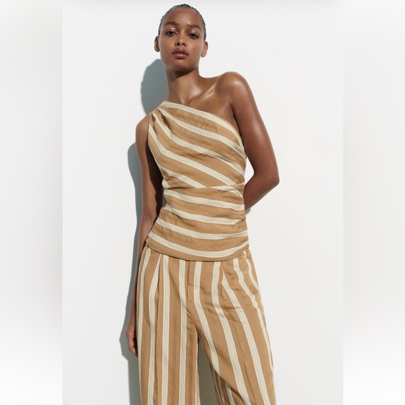 Zara ASYMMETRIC JACQUARD TOP. Toffee. Size XS. New with Tags. - Picture 2 of 7